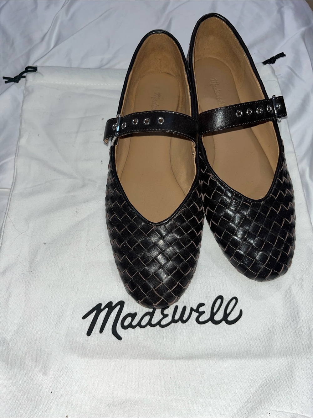 Madewell Black Woven Leather Mary Janes